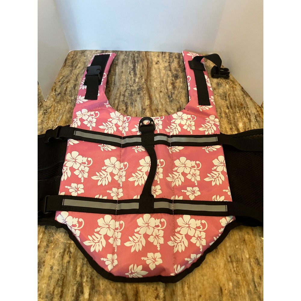 Dog Life Vest Pet Safety Swimsuit Pink Floral Adjustable Straps Small
